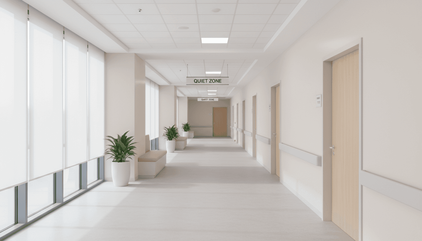 Quiet and professional hospital corridor with clean lines and soft natural light