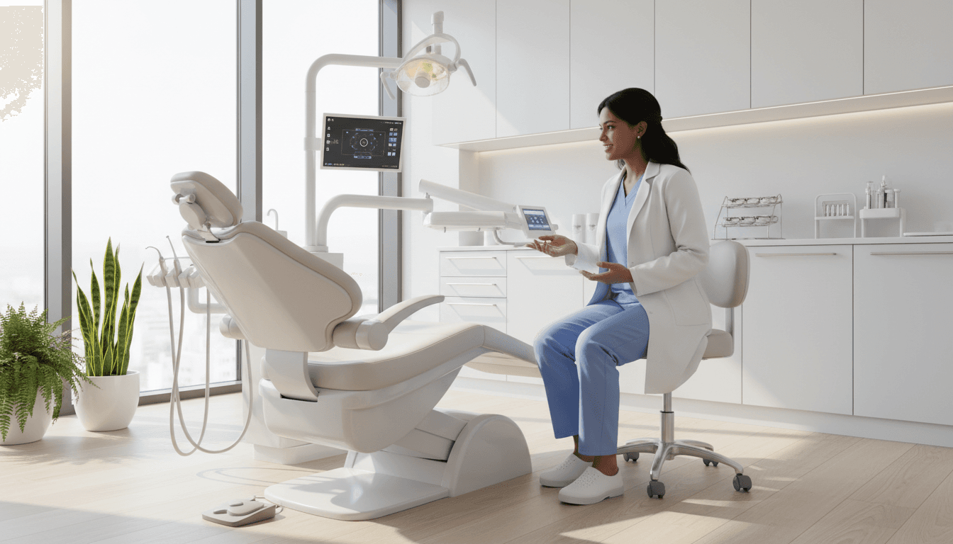 Technicians assembling a dental chair in a hospital treatment room