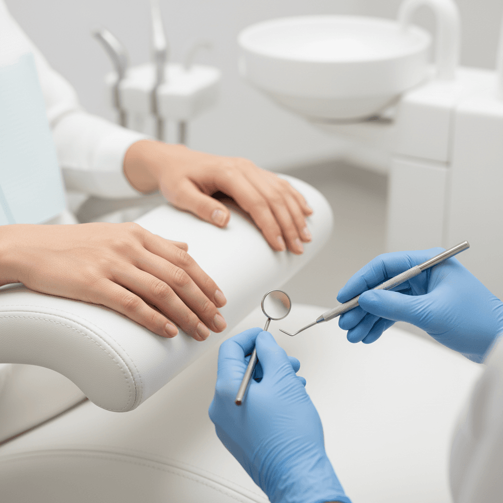 Close-up of a dental delivery system control panel being adjusted