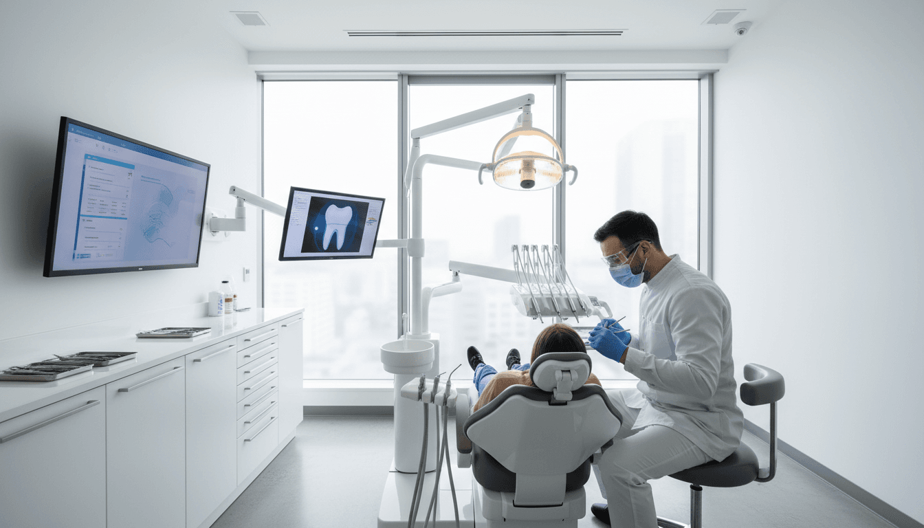 Fully equipped dental operatory with chair and delivery system in a hospital room